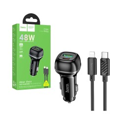 Hoco Car Charger Z58A Rank 2 Port USB+Type-C PD30W with Type-C to Lightning Cable 1m Black Hoco Car Charger Z58A Rank 2 Port USB+Type-C PD30W with Type-C to Lightning Cable 1m Black